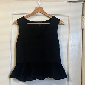 J Crew Black V-Neck Velvet Peplum Sleeveless Shell